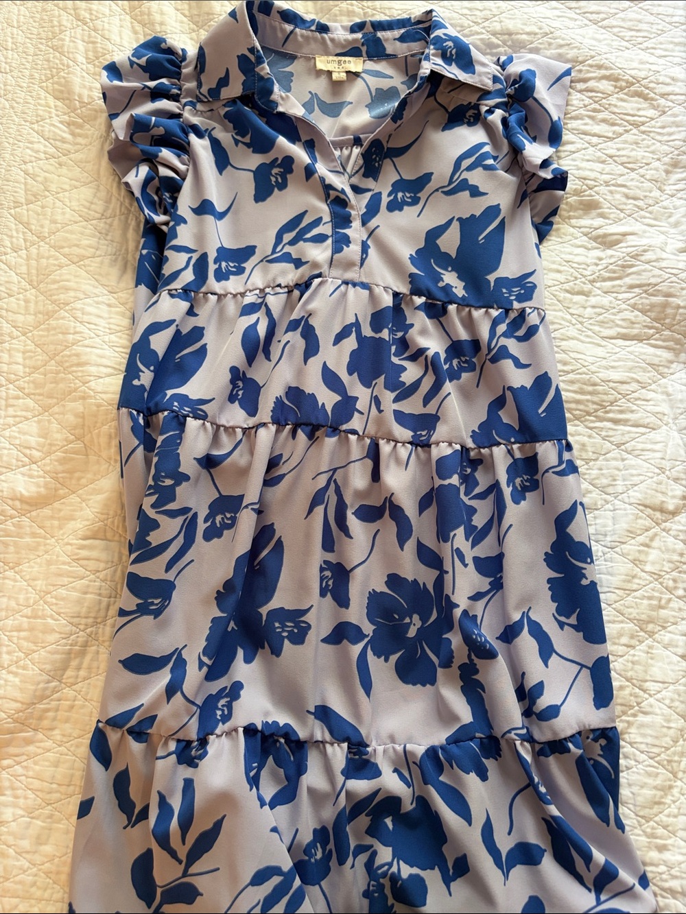 Blue Floral Tiered Sleeveless Dress